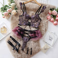Light blue embroidered lace push up bra and pants set for women