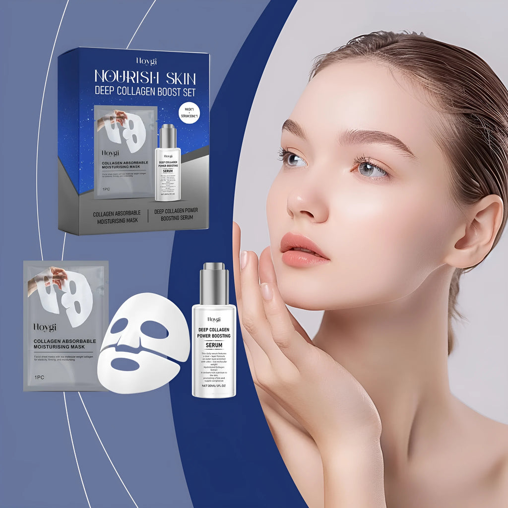 Collagen moisturising facial mask set with 30ml essence bottle for skin hydration treatment