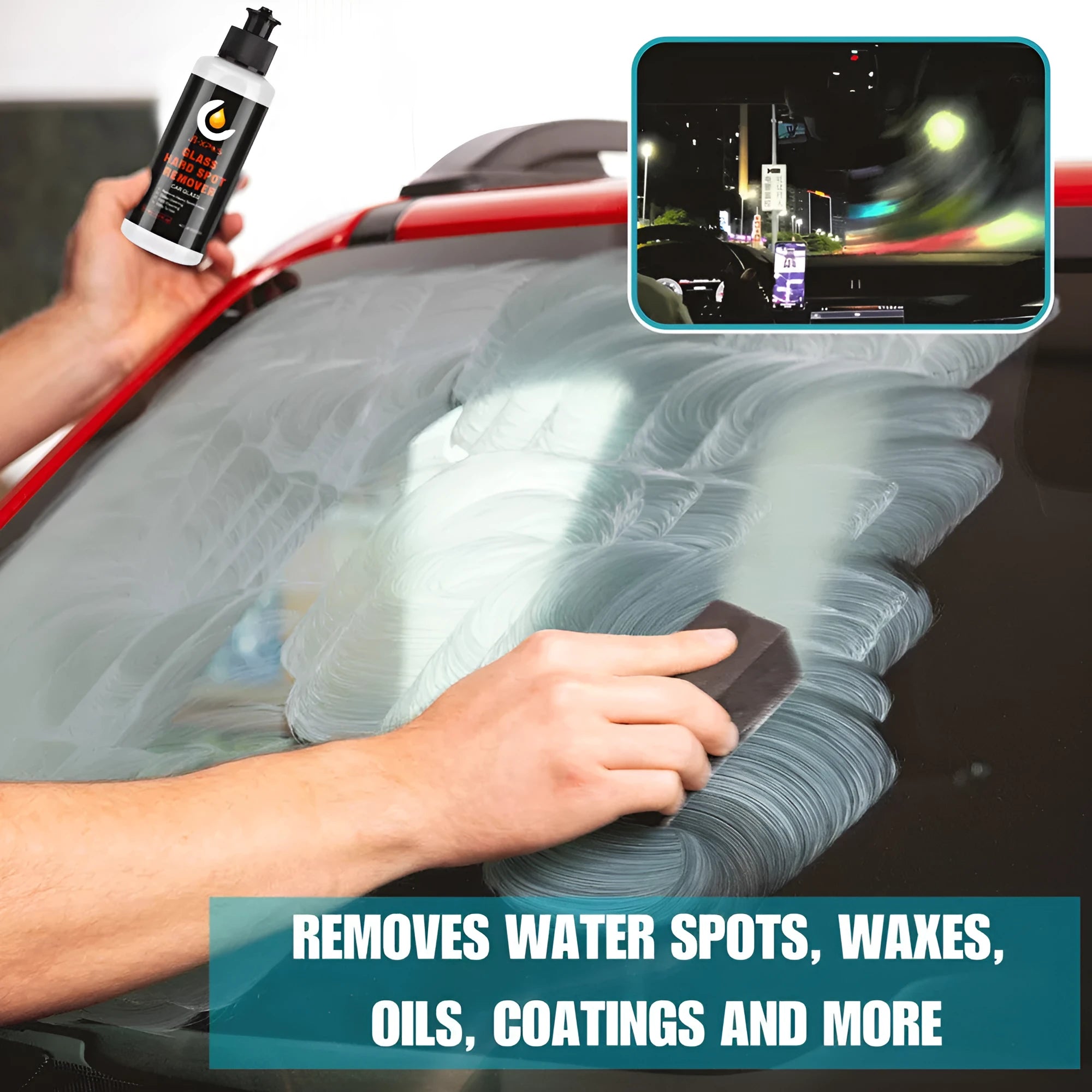 Glass oil film remover cleaning cream paste in tub for car window decontamination.