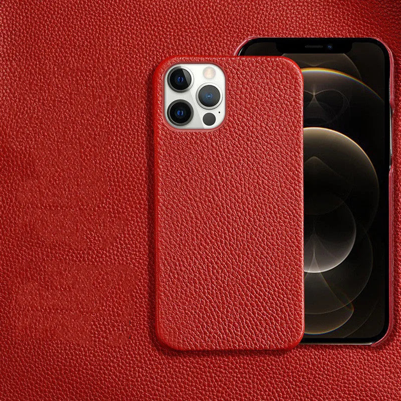 Genuine leather protective phone case for Apple iPhone in brown with anti-drop design