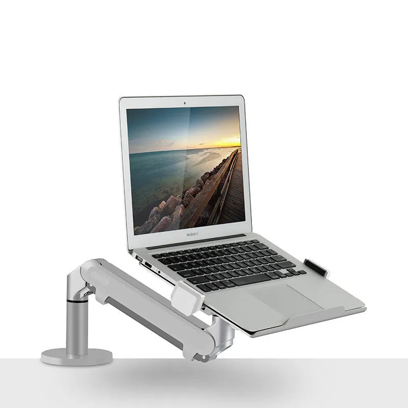 Aluminium air pressure arm computer stand in black or silver colour for laptop height adjustment