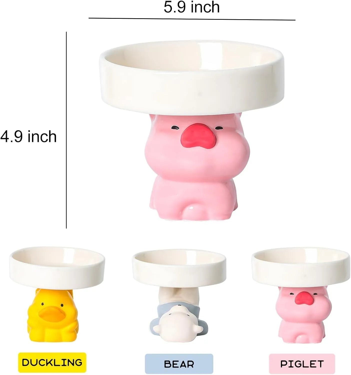 Raised ceramic cat bowl with animal design for elevated feeding