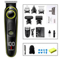 Black KM-696 rechargeable electric hair clipper with stainless steel blades on a white background.