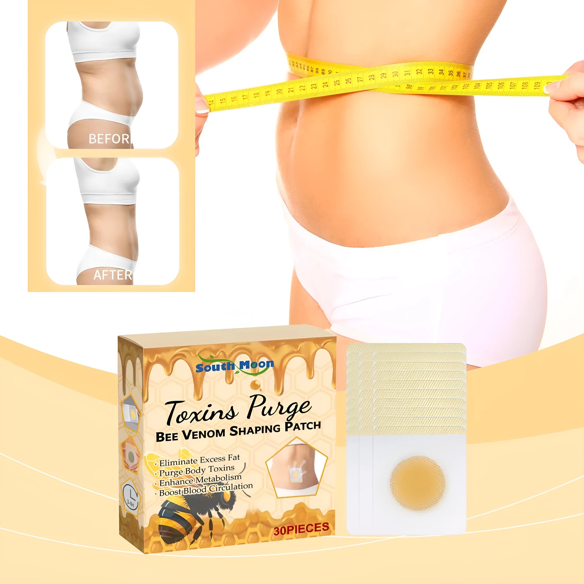 Box of 30 body care patches 7x7 cm with bee venom and herbal extracts for muscle nourishment