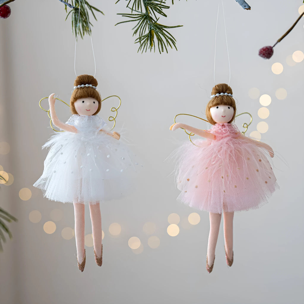 Pink cloth ballet girl angel doll plush pendant on a white background