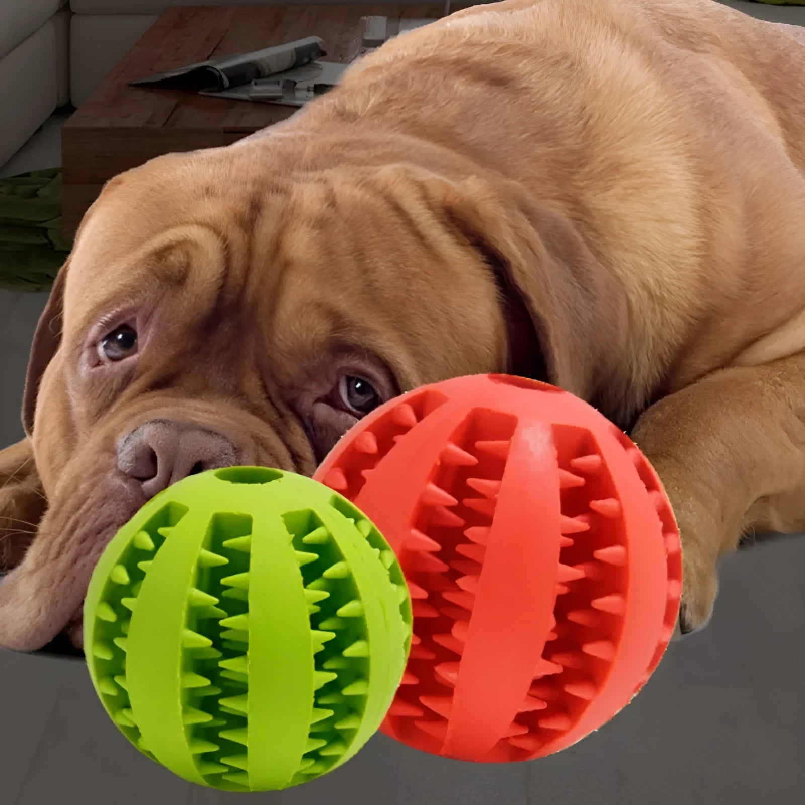 Rubber watermelon ball dog toy in green, bite resistant, 7cm size