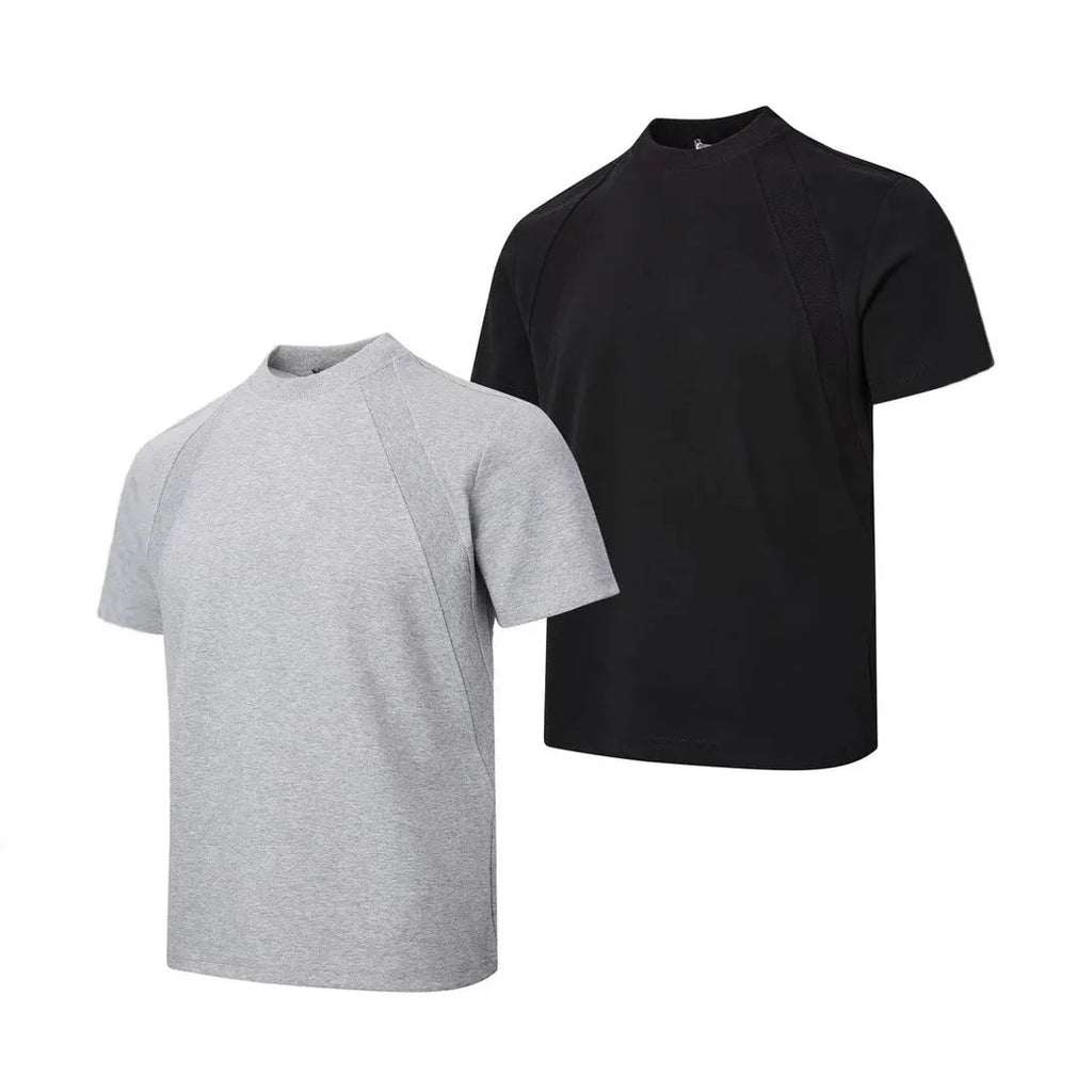 Loose fit short sleeve top with air layer stitching in black, white, or grey.
