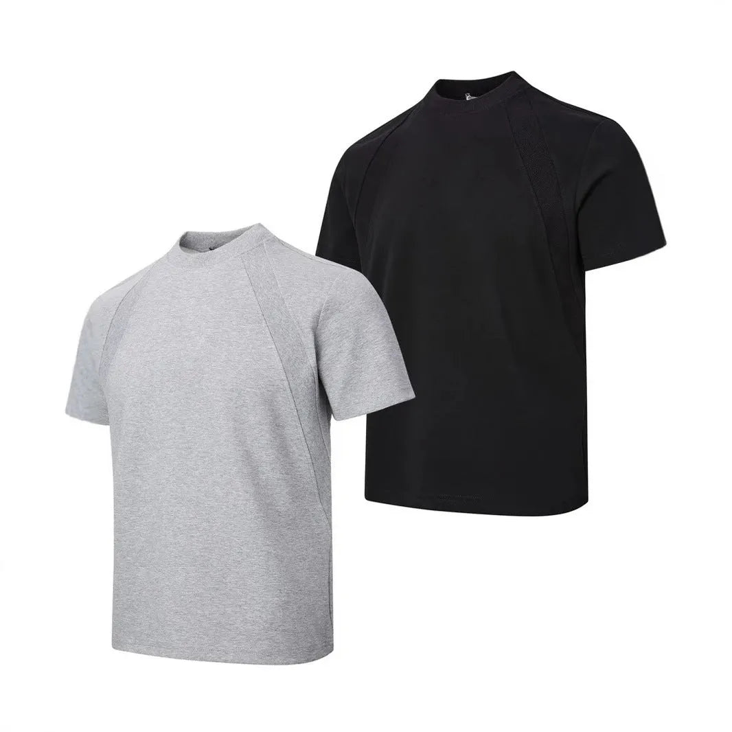 Loose fit short sleeve top with air layer stitching in black, white, or grey.