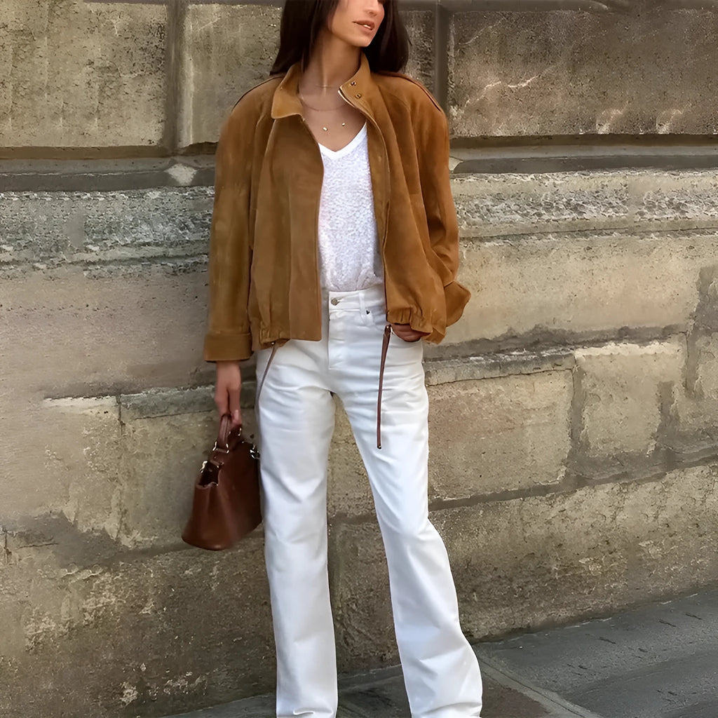Retro solid colour loose fit polyester jacket in European and American style