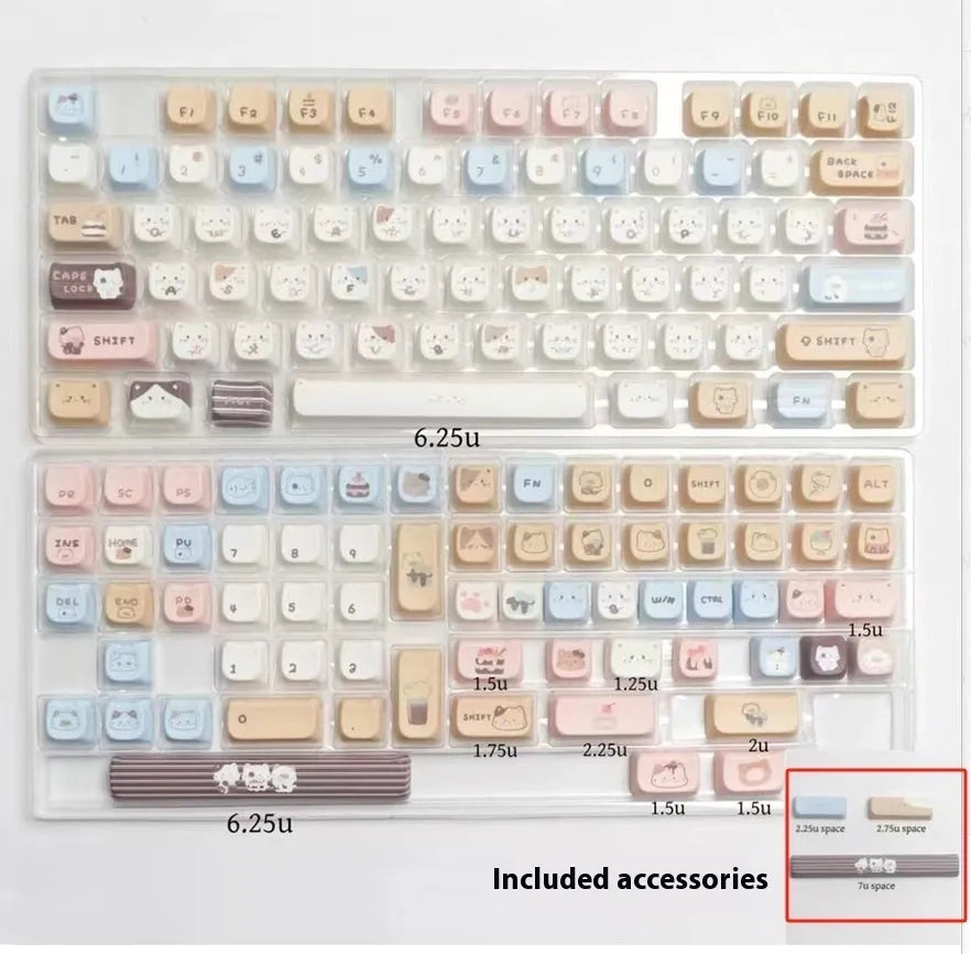 Sea Salt Cat themed PBT keycap set for mechanical keyboards with 7u supplementary keys