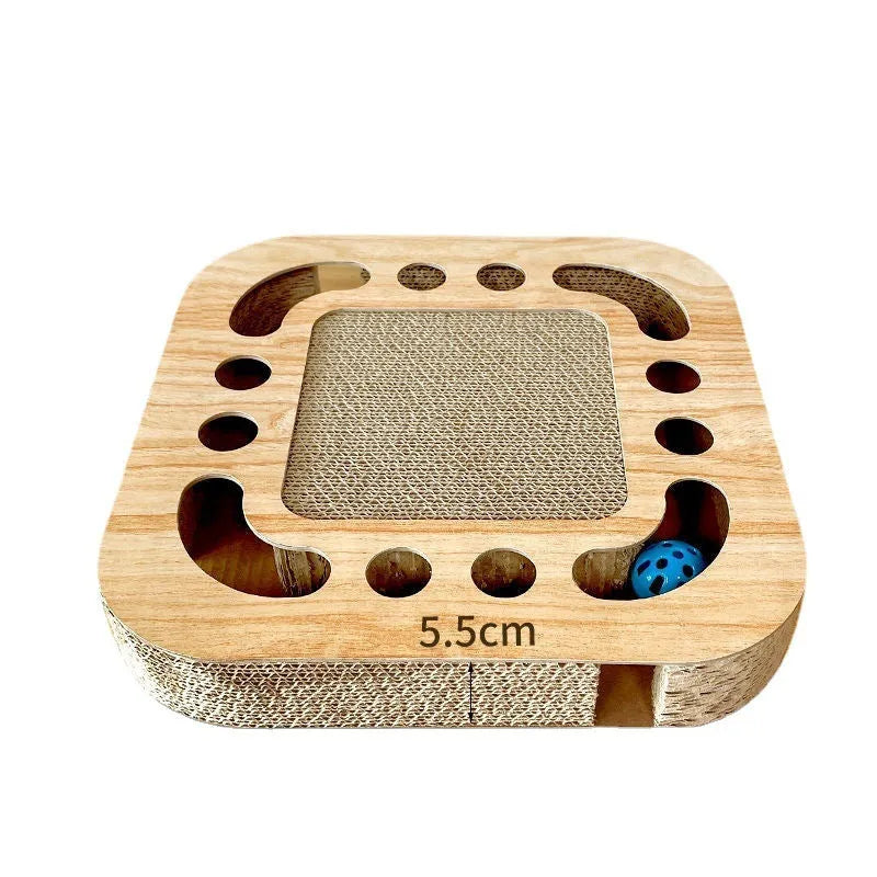 Cat scratch board with ball made of corrugated paper in a round shape