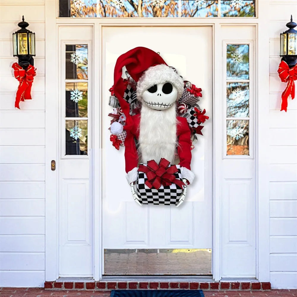 Three-dimensional Jack doll garland with wooden and cloth construction for holiday family show window decoration