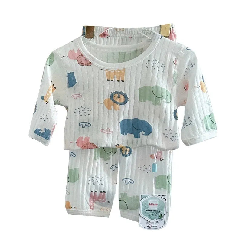 Children's cotton three-quarter sleeve loungewear suit with animal park pattern for summer