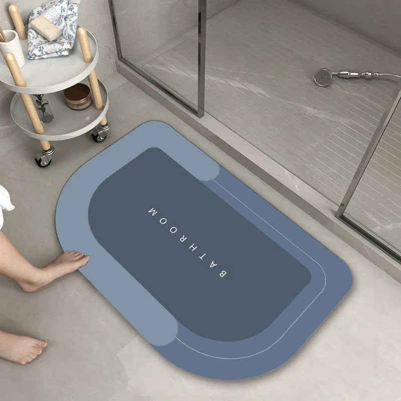 Blended fabric bathroom floor mat in Baikal blue colour showing oval and rectangular shape options