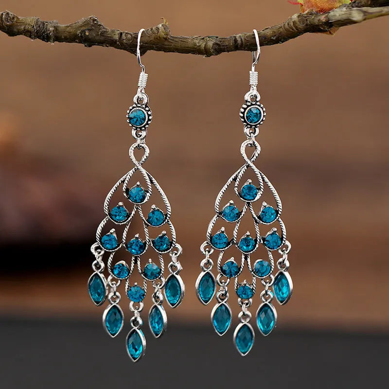 Smart water drop purple retro fringe earrings with ethnic detailing and drop shape