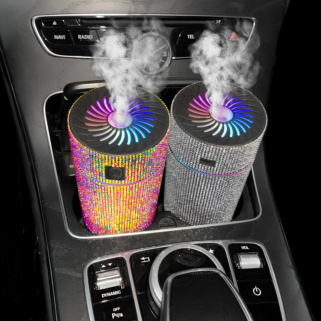 Car air purifier humidifier in diamond finish colours with USB power cord