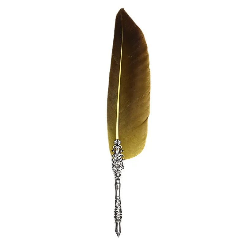 Vintage feather pen with zinc alloy shell in ten colour options showing retro design