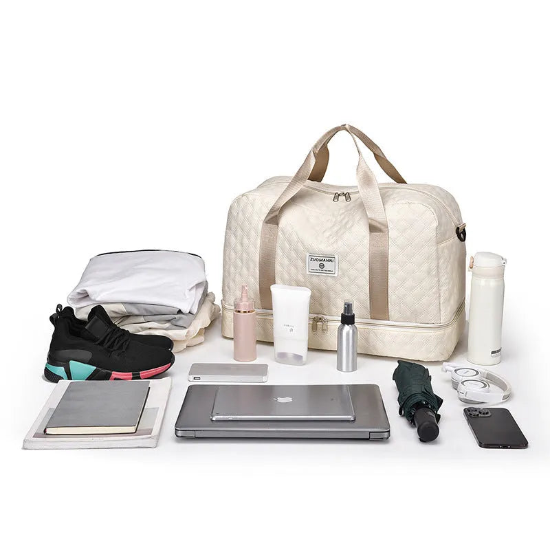 Large Oxford cloth travel bag with sewing thread detailing in solid colour options