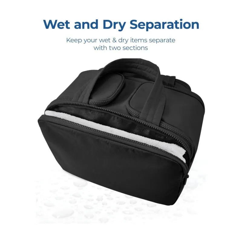 Large open travel toiletry bag in lightweight polyester fabric showing spacious interior
