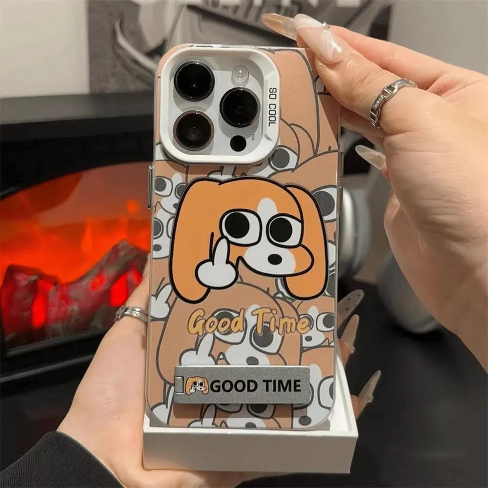Hard PC cartoon dog pattern phone case for Apple iPhone with double-layer anti-fall protection