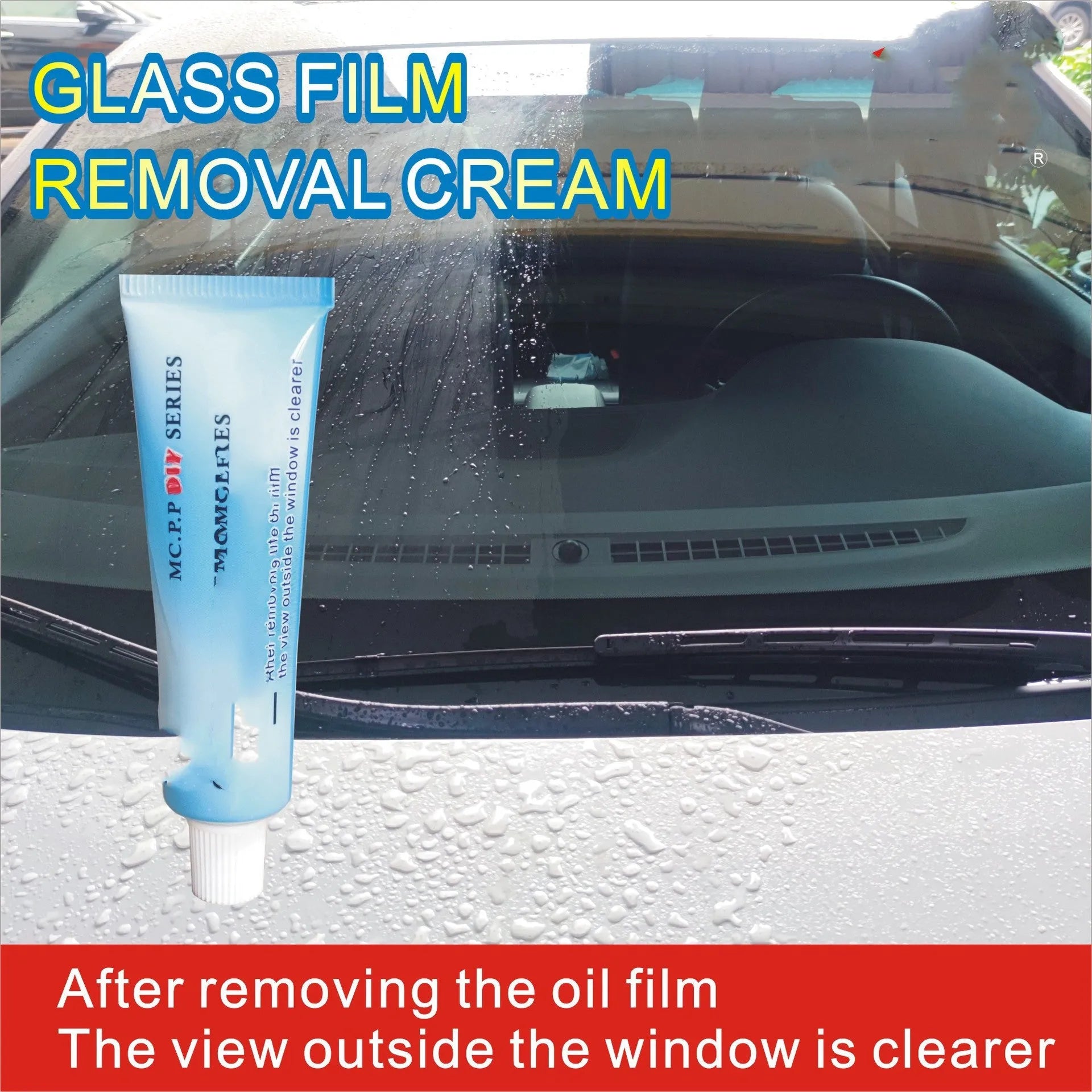 Automotive glass anti-fog kit with 15ml rainproof agent in white English packaging
