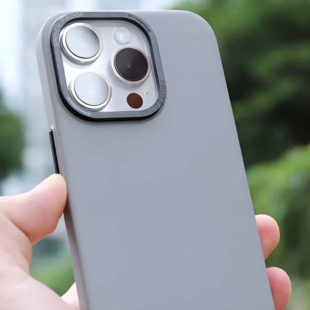 Gray frosted PC phone case for iPhone 15 Pro Max with invisible magnetic suction ring