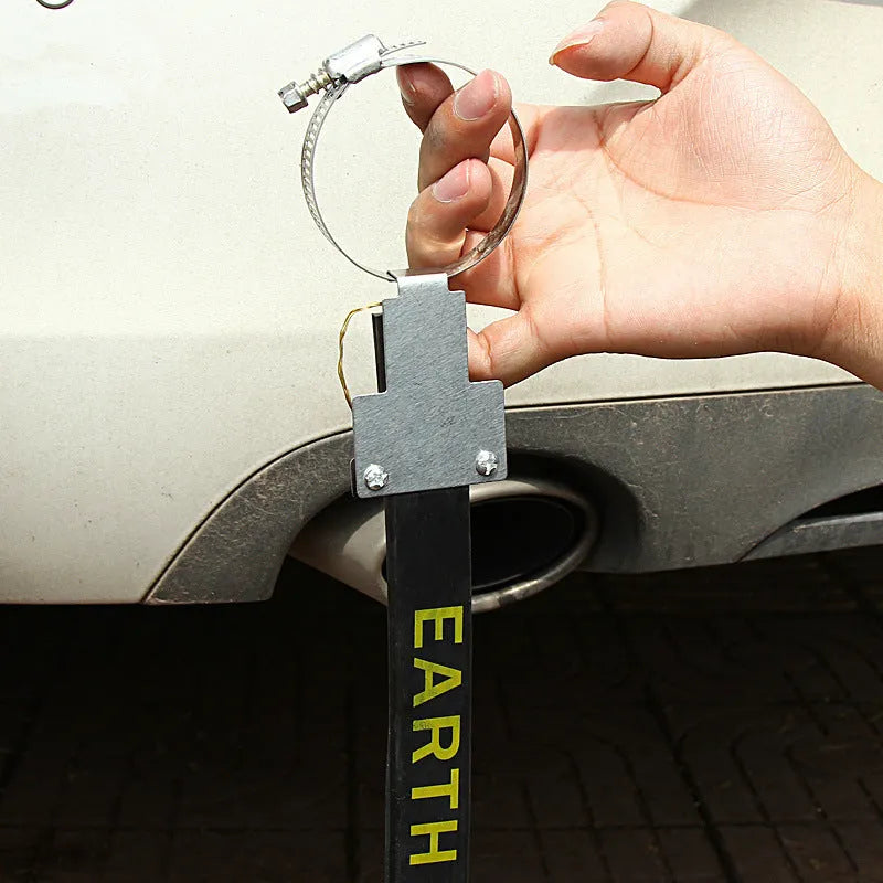 Black rubber and copper car electrostatic grounding belt, 370mm long, for anti-static protection.
