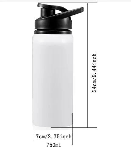 White aluminium sports water bottle for cycling available in 600ml and 750ml capacity options