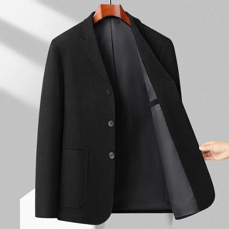 Men's loose fit wool blend coat in black colour suitable for spring and autumn casual wear