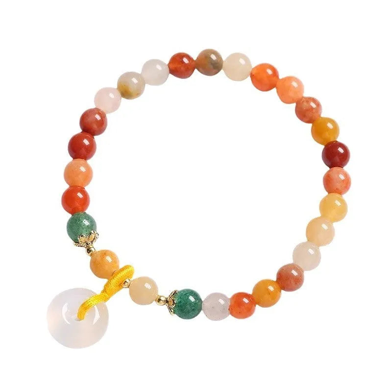 Handmade Chinese bracelet with Jinsi jade and red agate peace buckle beads, safety clasp