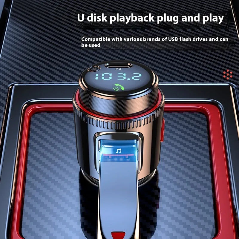 T23 Car MP3 Bluetooth Player with HY-66 PD Fast Charge variant, 1.2 inch display, ABS material, black colour, on a white background