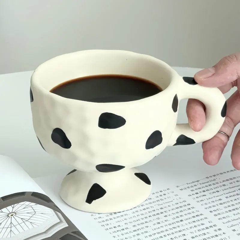 Handmade irregular ceramic mug in solid colour with modern simplicity style