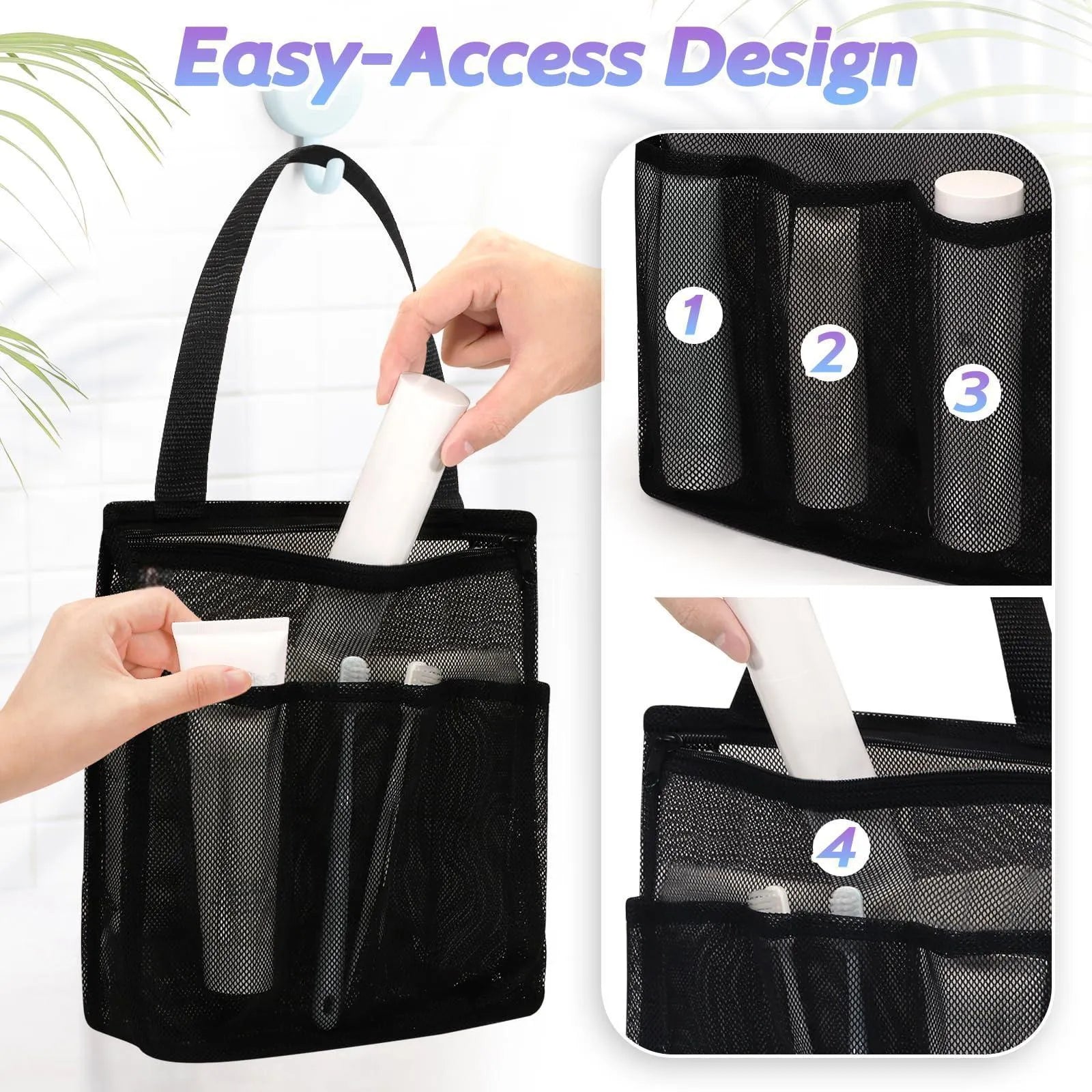 Large capacity black polyester mesh swimming gym bag with dry wet separation design