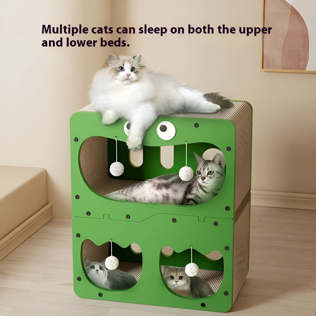 Double layer cat scratching board nest in a choice of styles including cat head and owl designs.