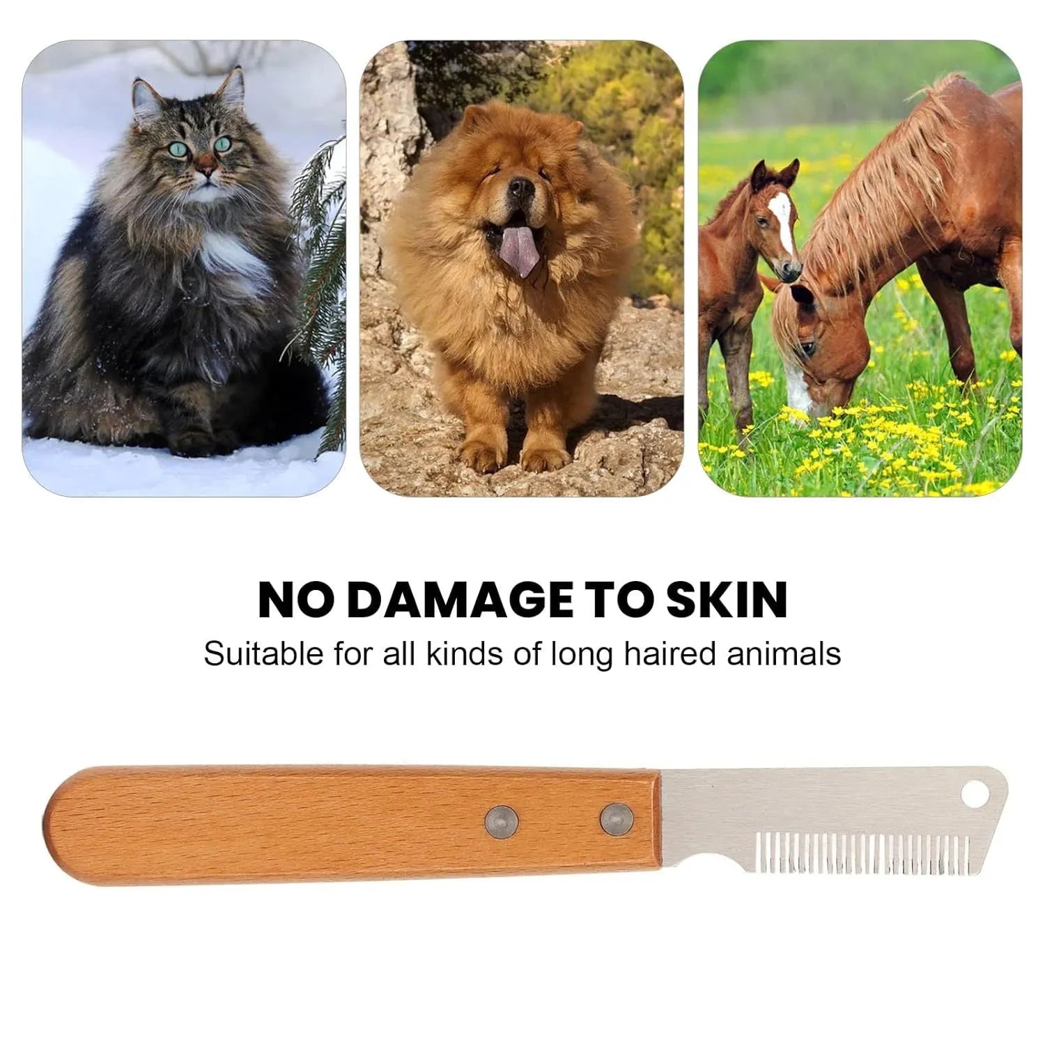 Dog stripping knife with wood handle for grooming long-haired pets in two size options