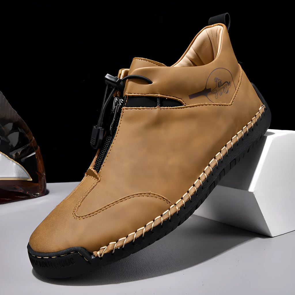 Men's leather casual shoes with mid-heel in black, blue, green, or khaki colours