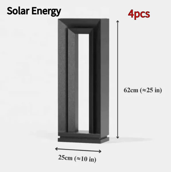Solar square outdoor garden landscape lamp in geometric abstract art design, stainless steel and acrylic, IP65 waterproof, 62cm height