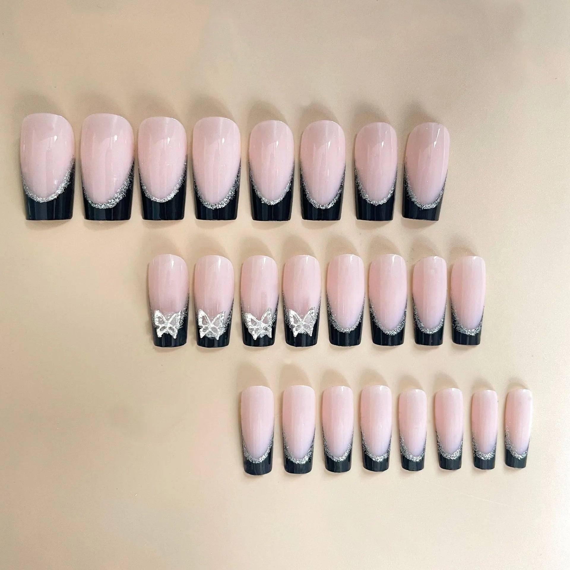 Black French-style butterfly wear armour nail stickers with glittering finish for decorative nail art