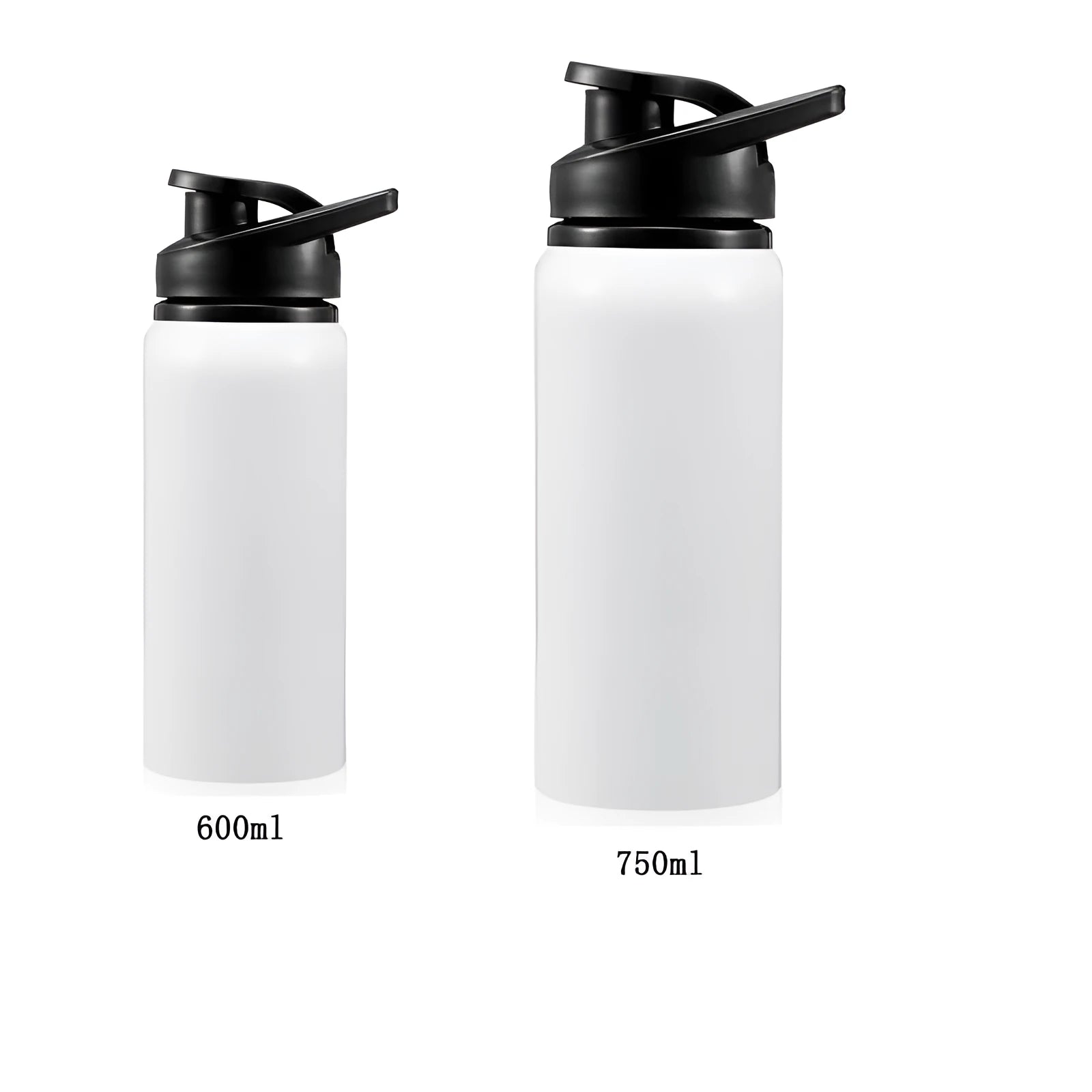 White aluminium sports water bottle for cycling available in 600ml and 750ml capacity options