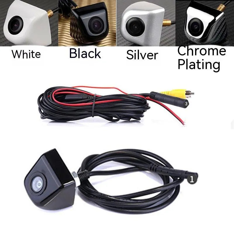 HD car reverse parking camera with metal shell and night vision, shown with integrated cable.