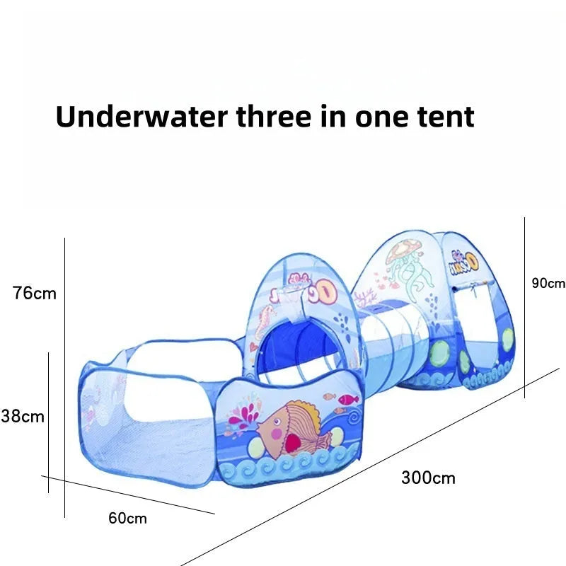 Underwater World three-in-one children's play tent with ball pool tunnel marine theme