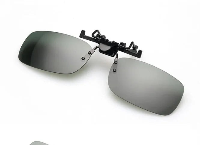 Polycarbonate clip-on sunglasses for prescription glasses with night vision tint option