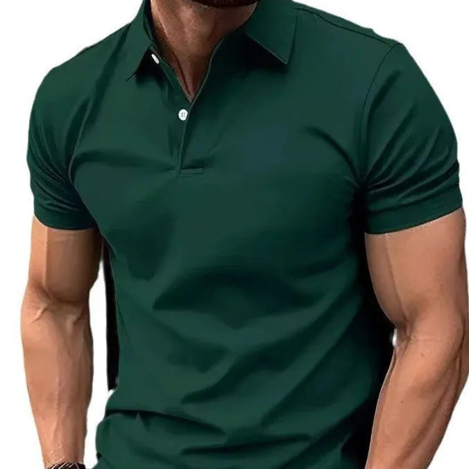 Men's slim fit casual button-up short sleeve shirt in cotton blend fabric, solid colour options