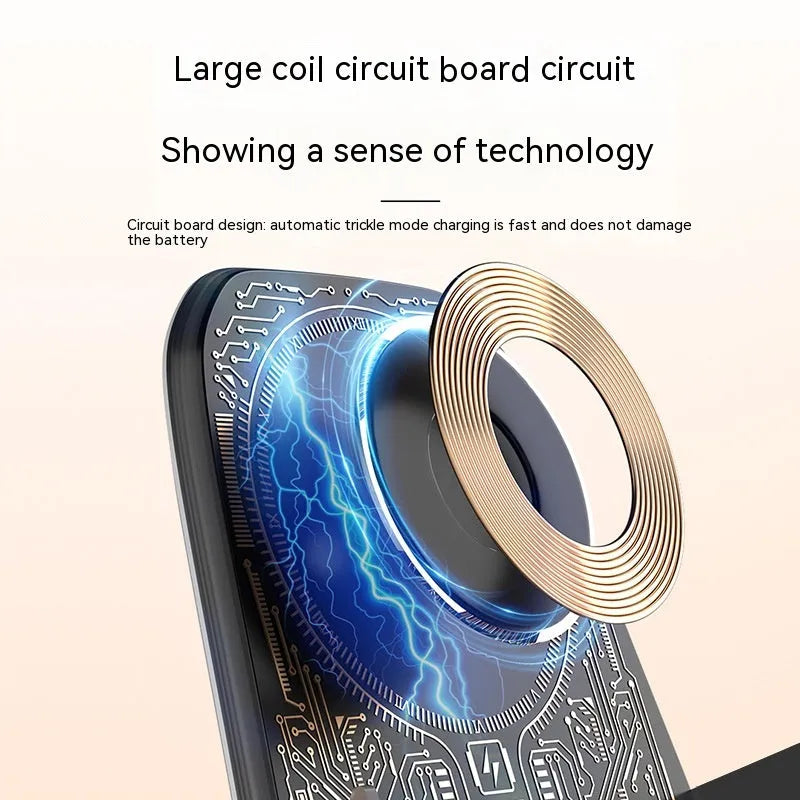 Transparent small chair wireless charger phone stand in white, pink, and blue colours with 100W magnetic suction quick charging