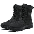 Men's plus size mesh Martin boots in black and camouflage colours showing high-top combat boot design