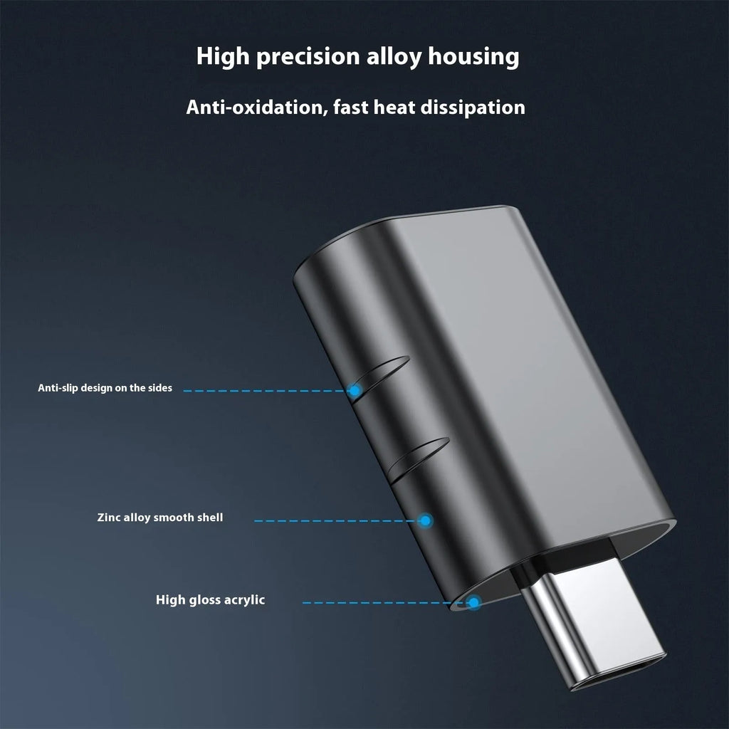 USB C to USB A converter adapter with zinc alloy shell in seven colour options supporting 10Gbps data transfer