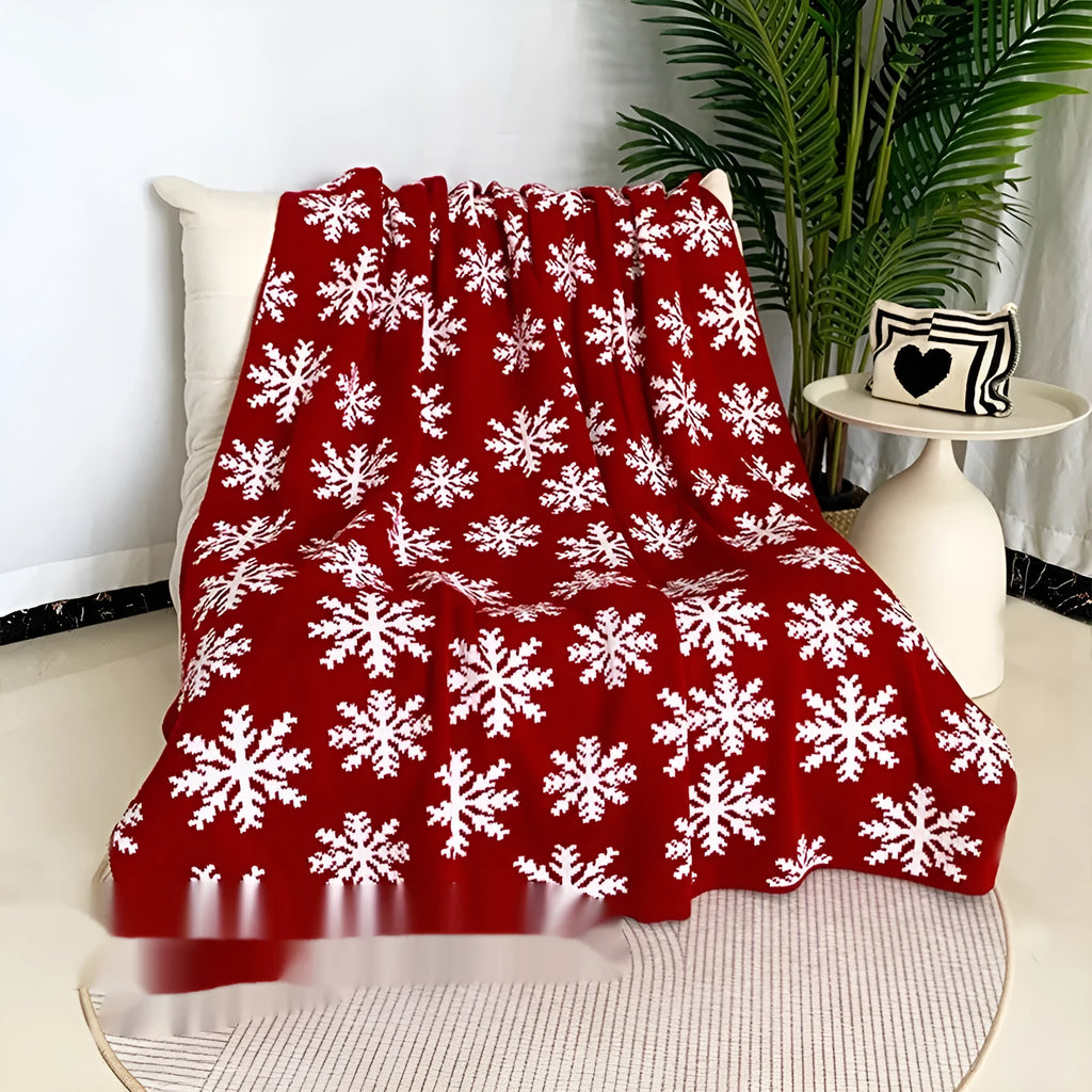 Personalised Christmas blanket with acrylic knitted texture showing reindeer or snowflake pattern