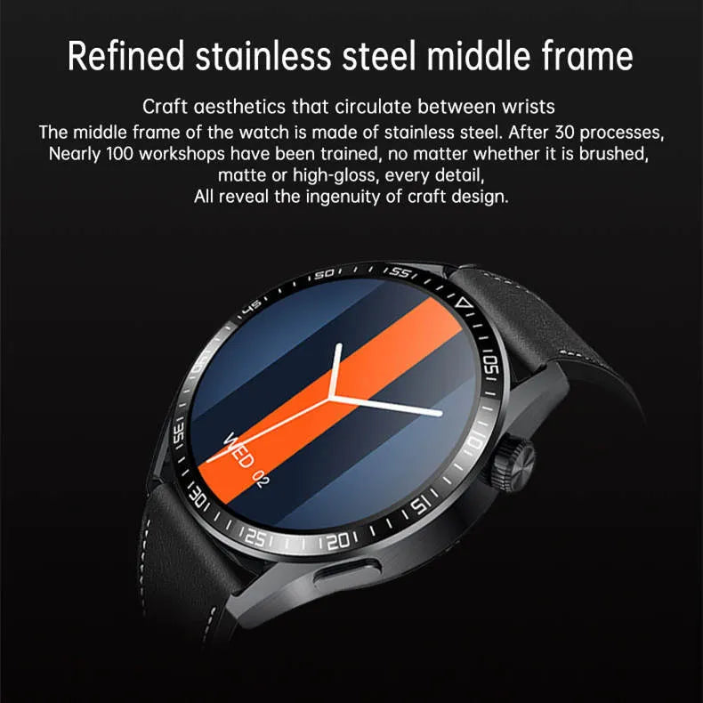 GS3 Max black smartwatch with silicone strap showing health stats on its IPS screen
