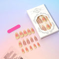 Set of detachable plastic fake nails with colourful 3D cartoon flower pattern, jelly glue pot, and filing strip.