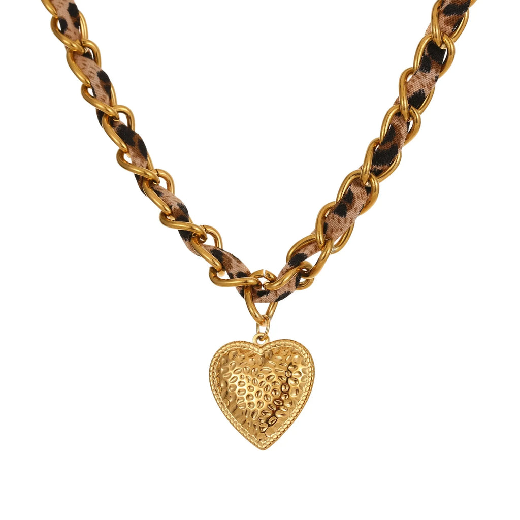 Stainless steel necklace with geometric leopard love pendant on 41-50cm chain, 18K electroplated finish